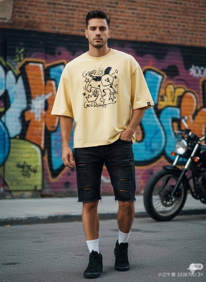 Beige JEVPE oversized puppy crown print T-shirt featuring playful dog graphic and relaxed fit, perfect for casual wear.