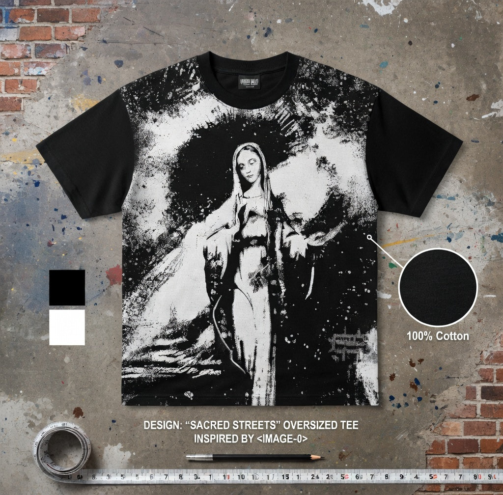 JEVPE men's black oversized crew neck T-shirt with vintage Jesus print, casual religious-themed top, relaxed fit style.