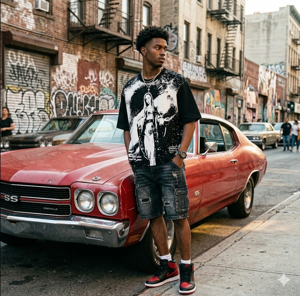 Black oversized men's crew neck T-shirt by JEVPE with vintage Jesus print, casual religious-themed top.