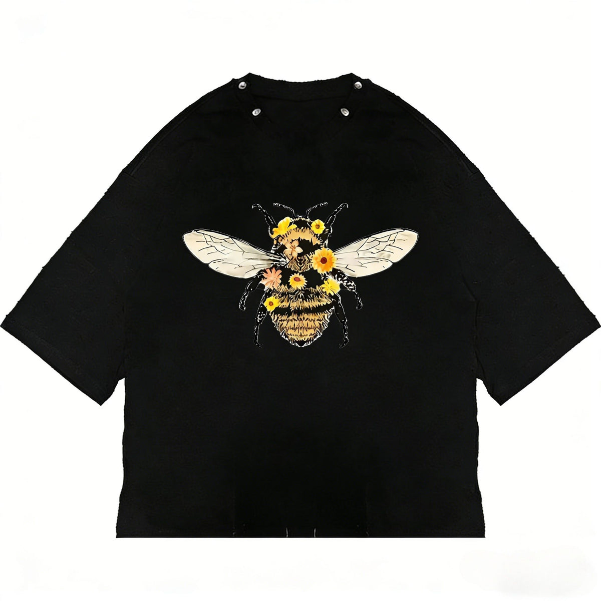 JEVPE men's oversized vintage bee floral print T-shirt with short sleeves and crew neck, casual and stylish.
