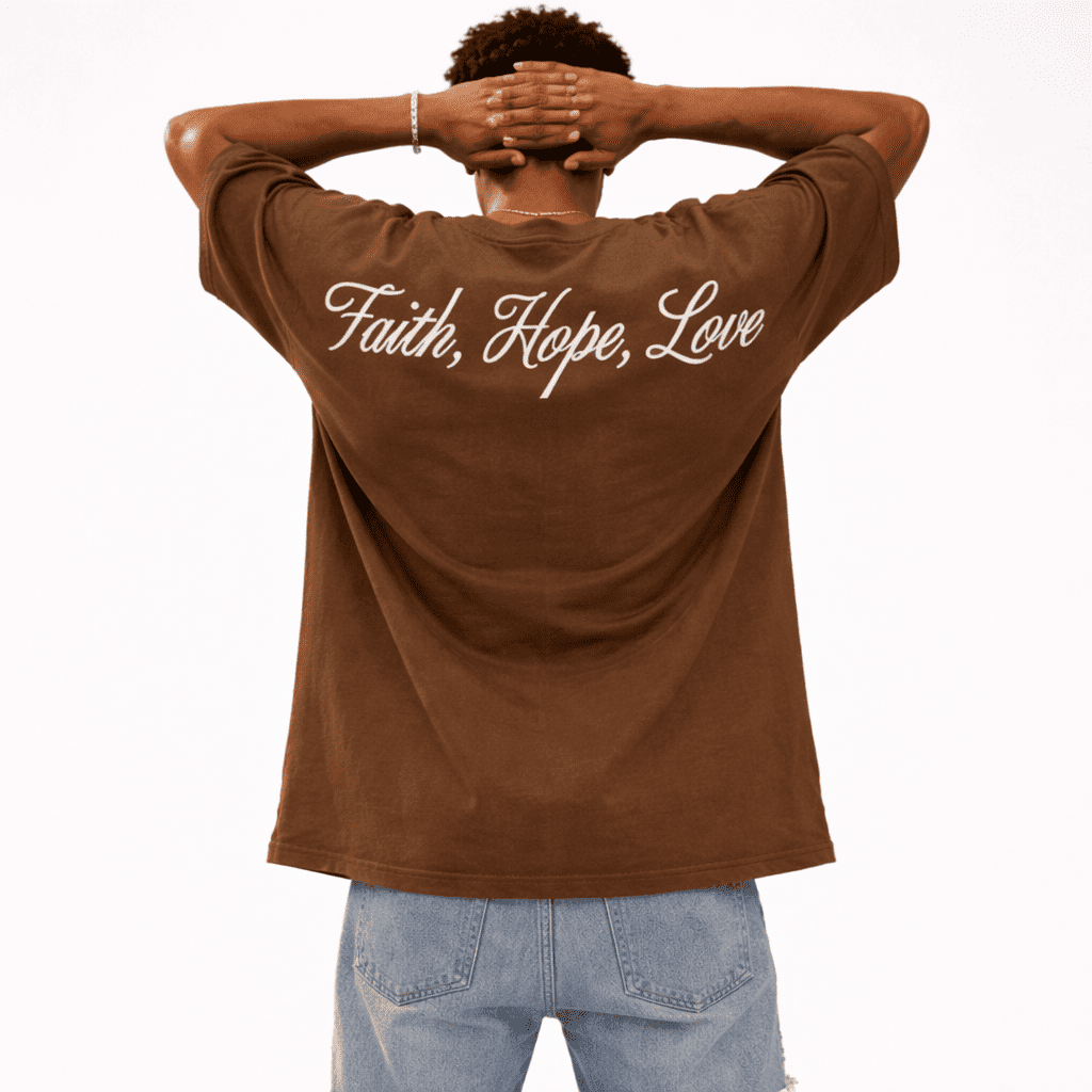 JEVPE Sacred Journey Jesus Crucifix cropped T-shirt in brown gothic streetwear style, featuring religious graphic on front.