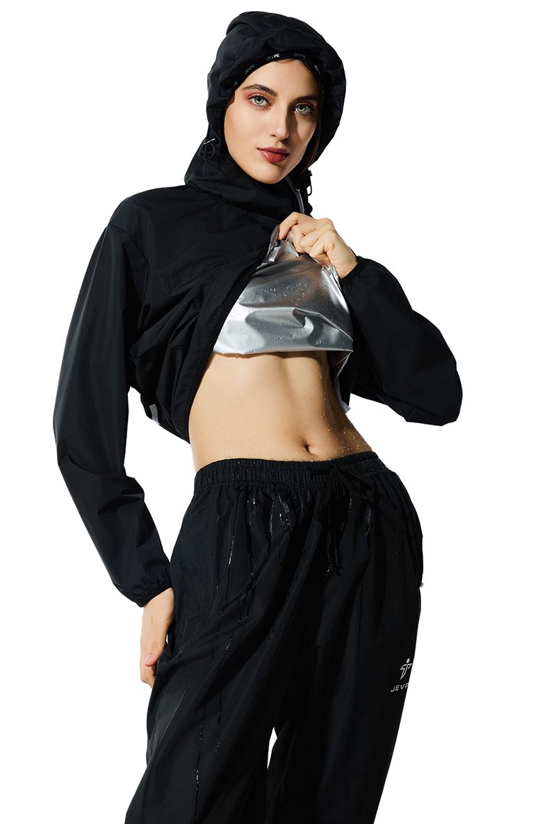 JEVPE unisex sauna suit sportswear with jacket and pants, designed for fitness training and athletic workouts.