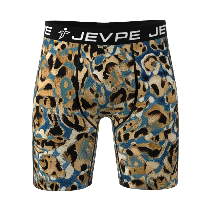 JEVPE men's 6-pack doodle boxer briefs in mixed colors, breathable and moisture-wicking fabric with 7-inch inseam.