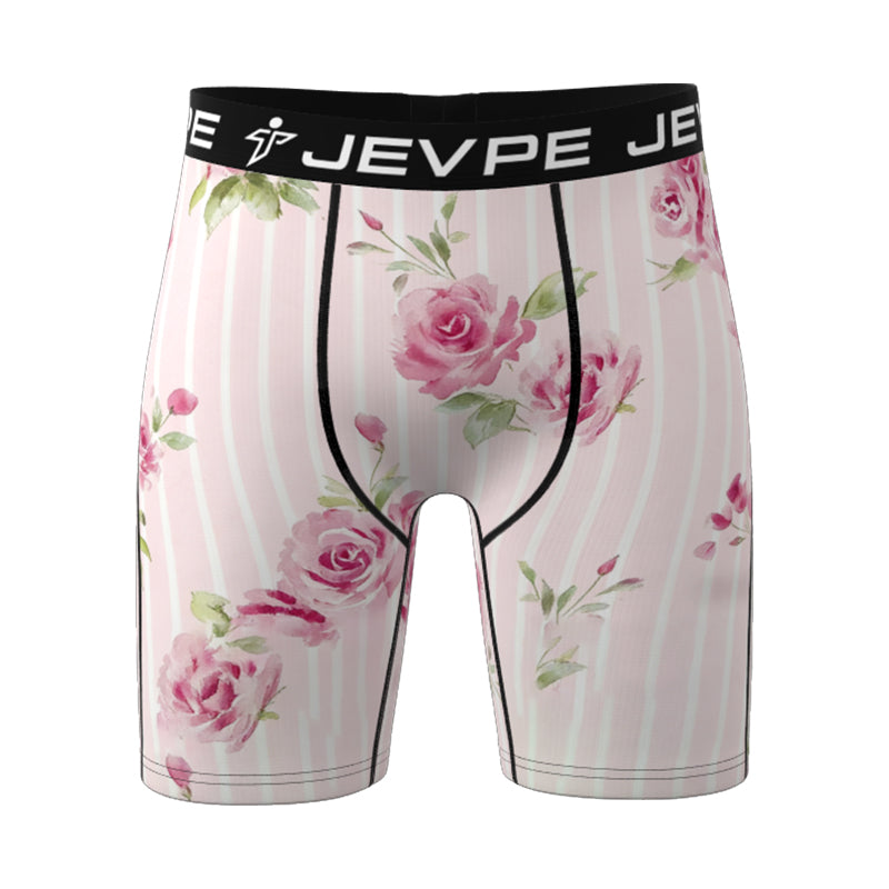JEVPE men's 6-pack doodle boxer briefs in mixed colors, breathable, moisture-wicking fabric with 7-inch inseam.
