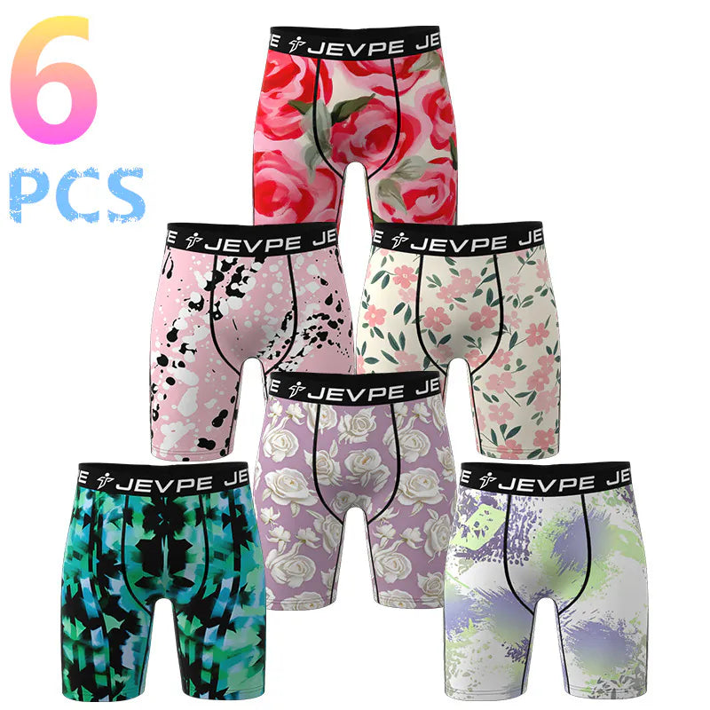 JEVPE men's 6-pack colorful underwear set with breathable, ultra-light fabric and comfortable fit, shown laid flat.