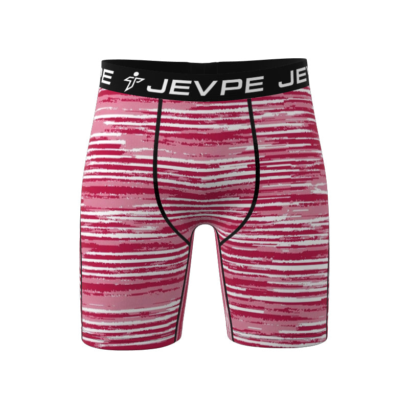 JEVPE men's 6-pack boxer briefs with 7-inch inseam, made of soft breathable poly blend fabric, shown in a set of six in various colors.