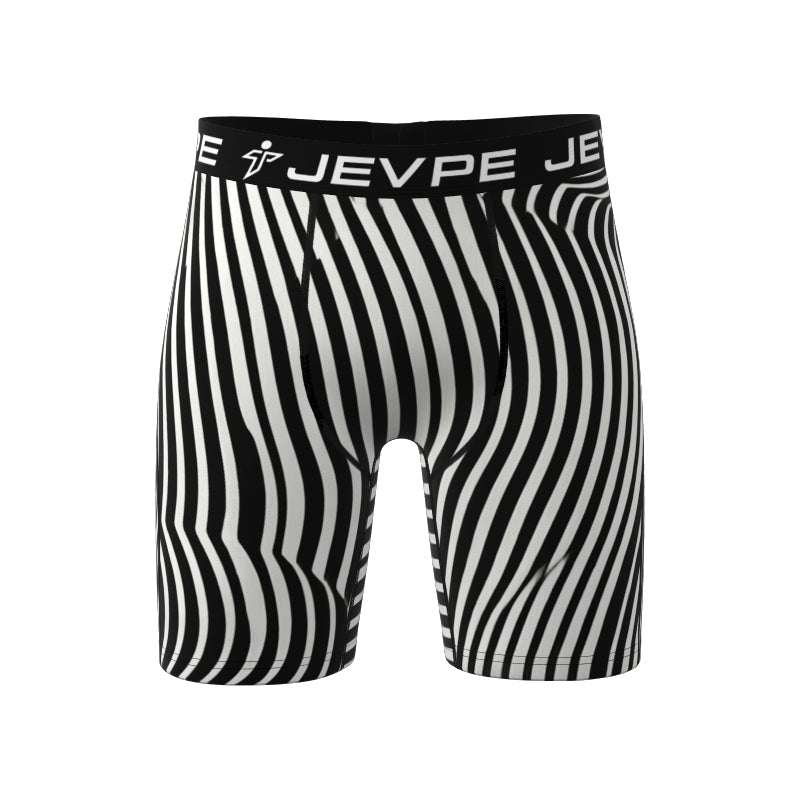 JEVPE men's 6-pack boxer briefs with standard 7-inch inseam, made of soft, breathable poly blend fabric, shown laid flat.