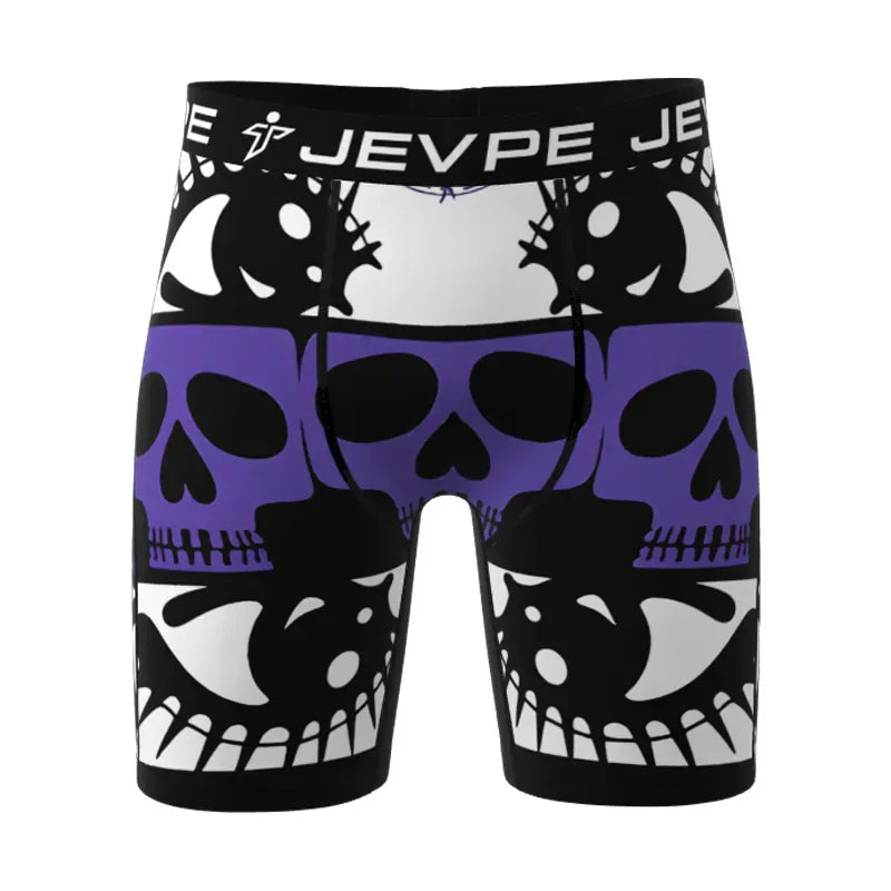 JEVPE men's pattern boxer briefs 3-pack with breathable, moisture-wicking fabric and 7-inch inseam elastic waistband.