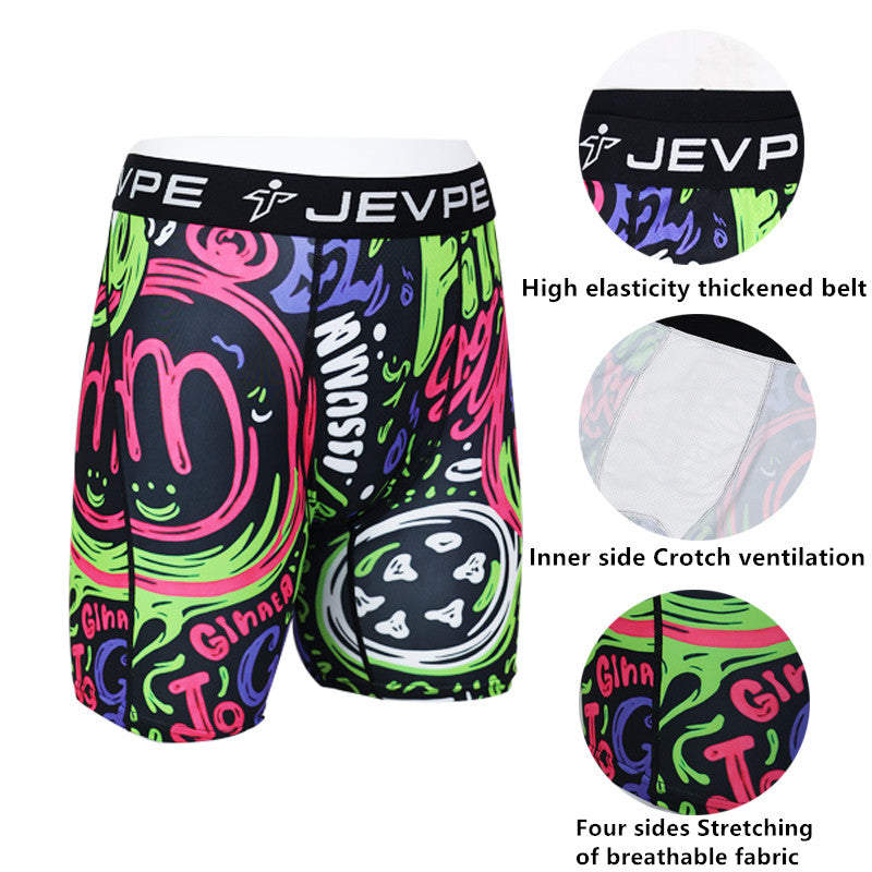Set of three JEVPE men's pattern boxer briefs with breathable, moisture-wicking fabric and 7-inch inseam elastic waistband.