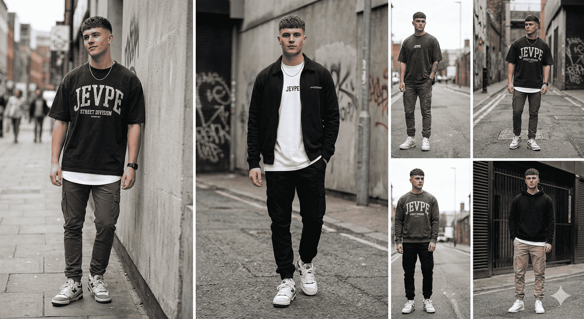 Streetwear outfit ideas showing ways to style an oversized graphic T-shirt