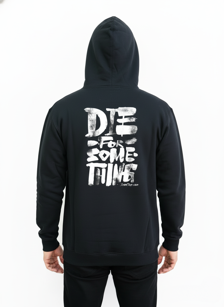 Black oversized hoodie featuring gothic skull and sword graphic design by JEVPE, with a bold, edgy style.