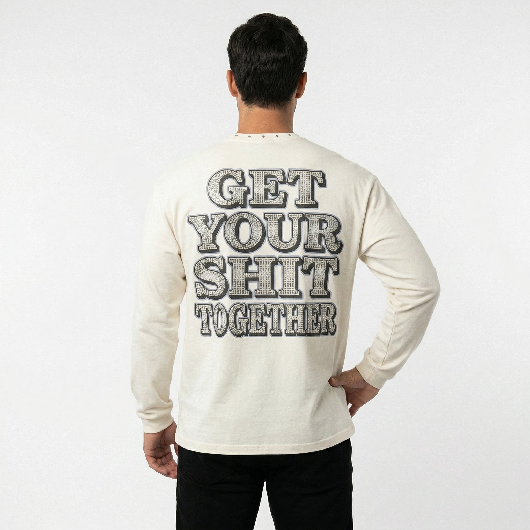 JEVPE men's vintage Mars Rover space graphic long sleeve T-shirt with rhinestone embellishments, retro futuristic streetwear style.
