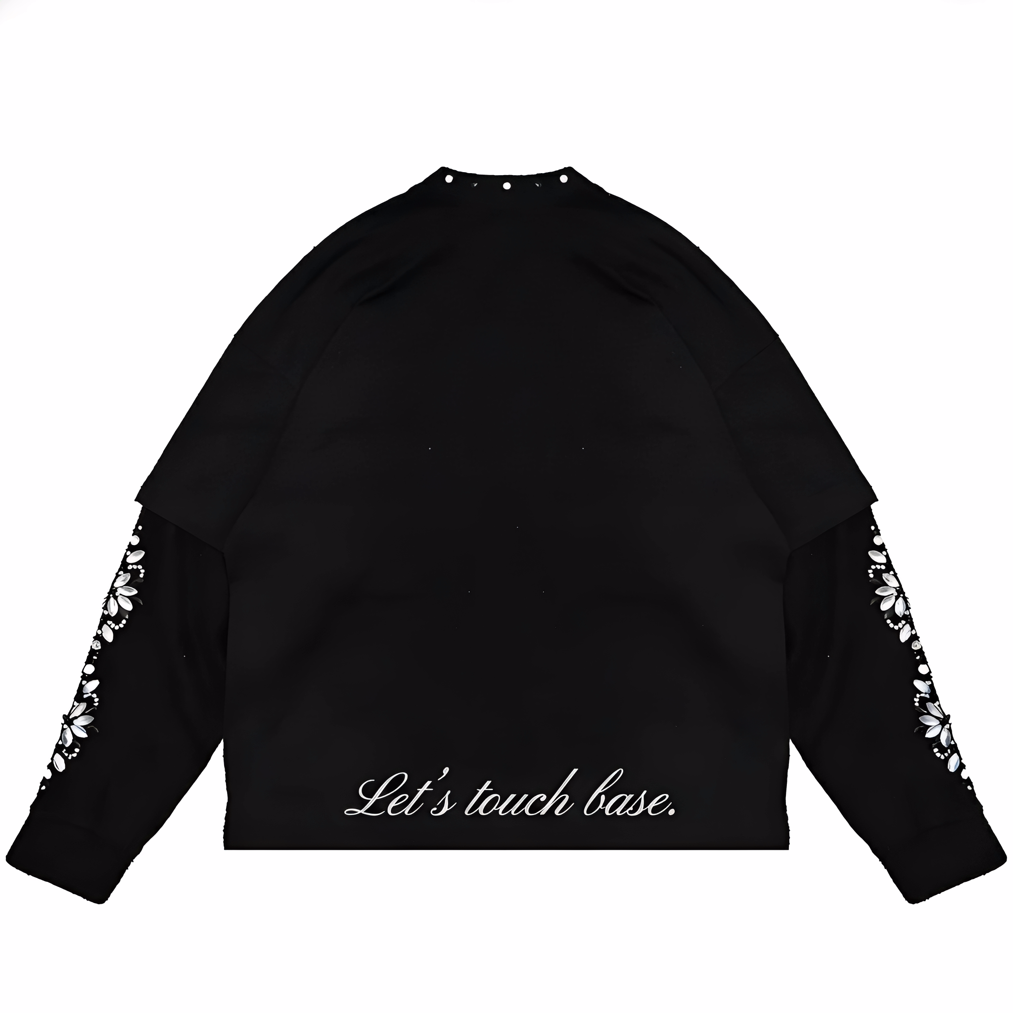 Black men's long sleeve T-shirt by JEVPE featuring angel graphic and studded details, gothic religious art streetwear top.