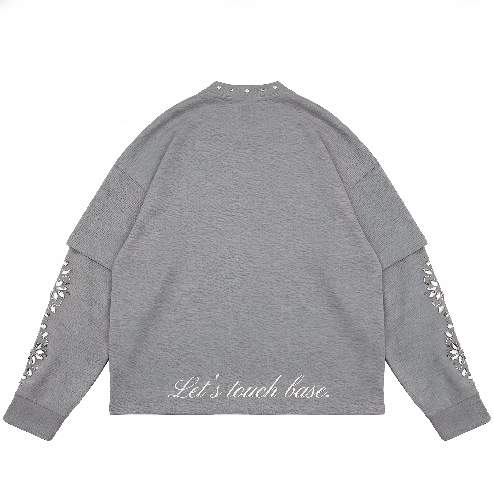 Dark grey JEVPE men's long sleeve T-shirt featuring angel statue graphic and studded Gothic religious art streetwear style.