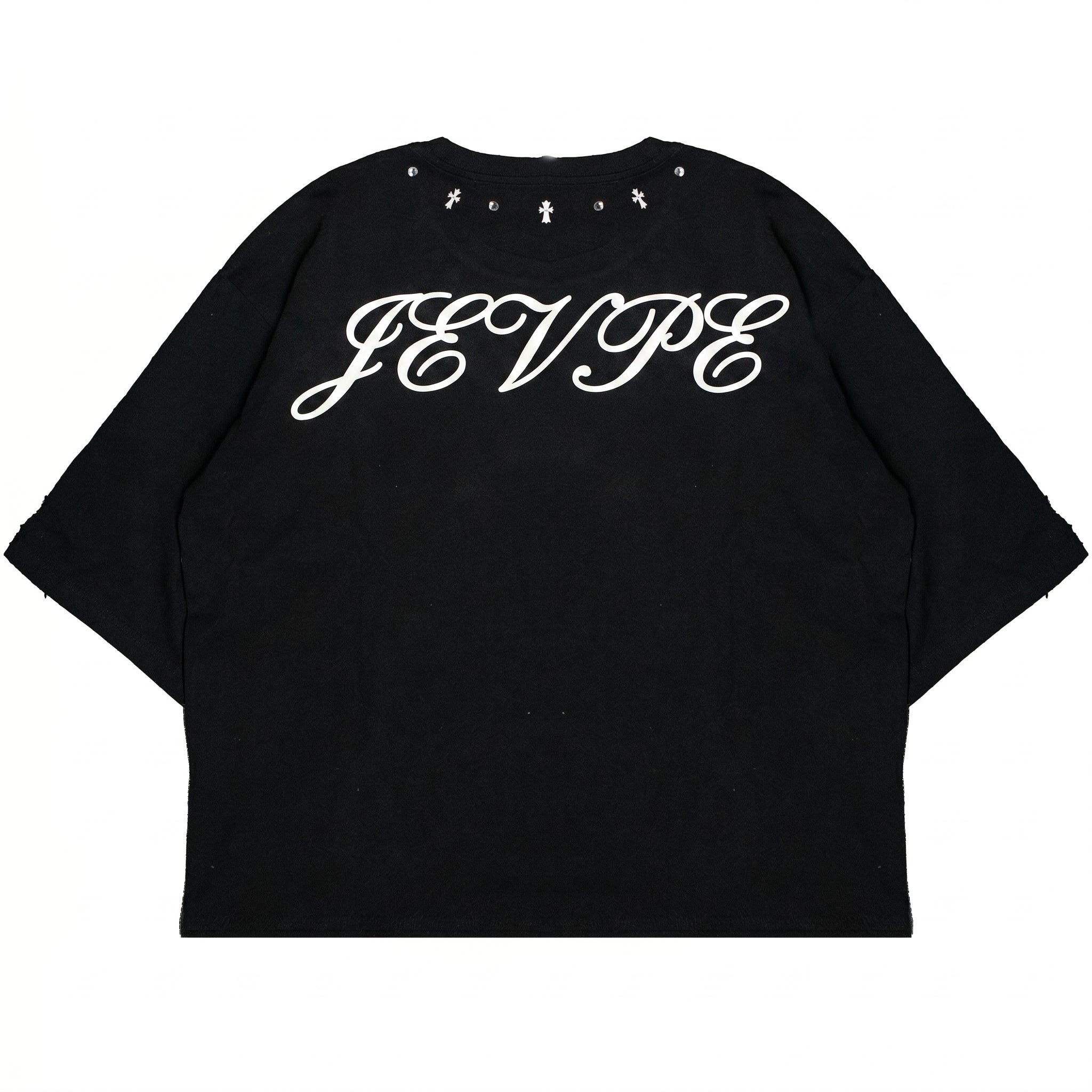 Black oversized Gothic T-shirt featuring a butterfly design by JEVPE, perfect for edgy streetwear fashion.
