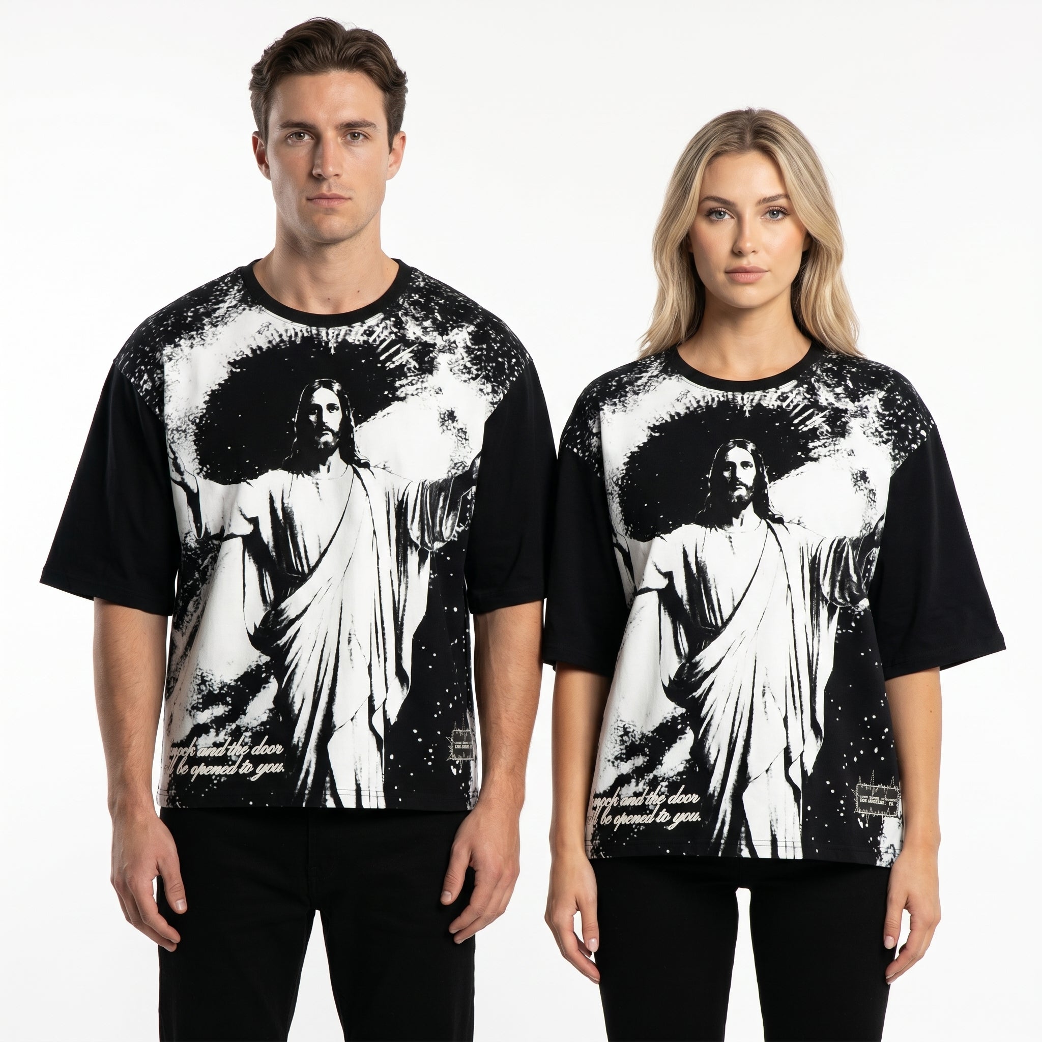 Oversized JEVPE Jesus graphic vintage streetwear T-shirt featuring religious artwork and bold design on soft fabric.