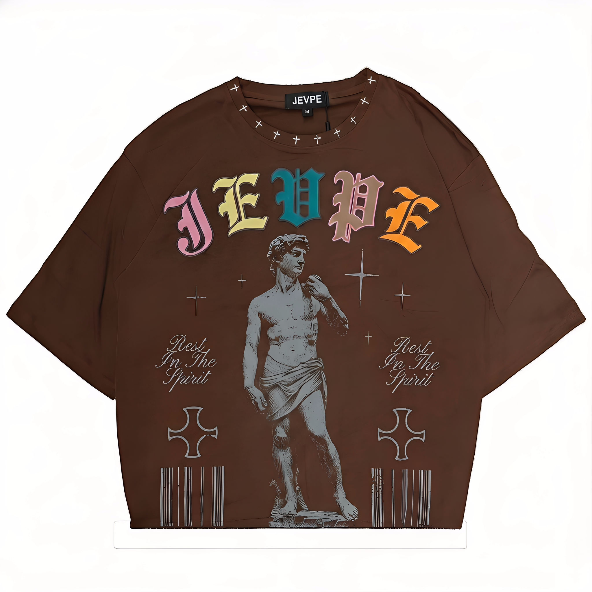 JEVPE David Statue graphic oversized T-shirt featuring vintage gothic streetwear style, with bold printed design on soft fabric.