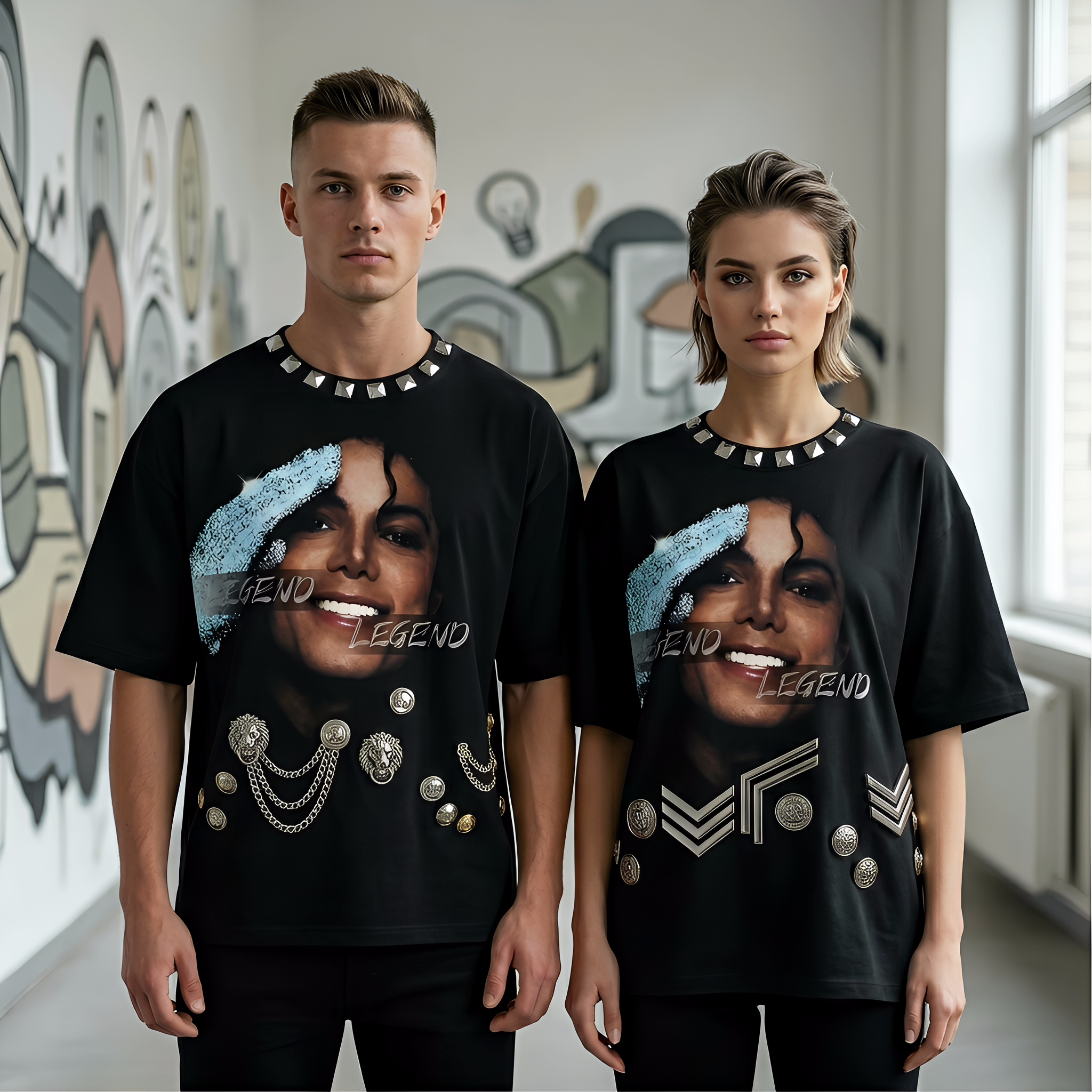 JEVPE Michael Jackson Legend graphic oversized T-shirt featuring a retro King of Pop streetwear design with bold print.