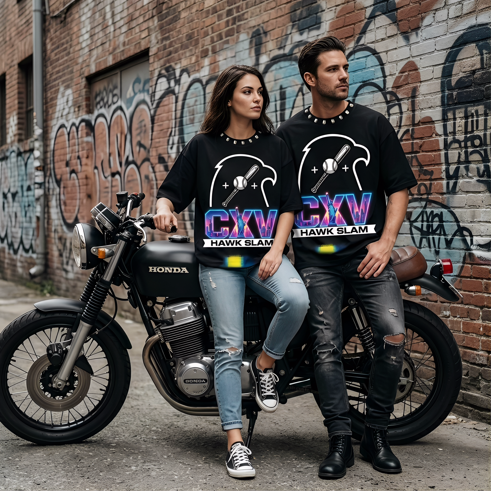 JEVPE CXV Hawk Slam baseball graphic oversized T-shirt featuring a bold hawk design on a streetwear style shirt