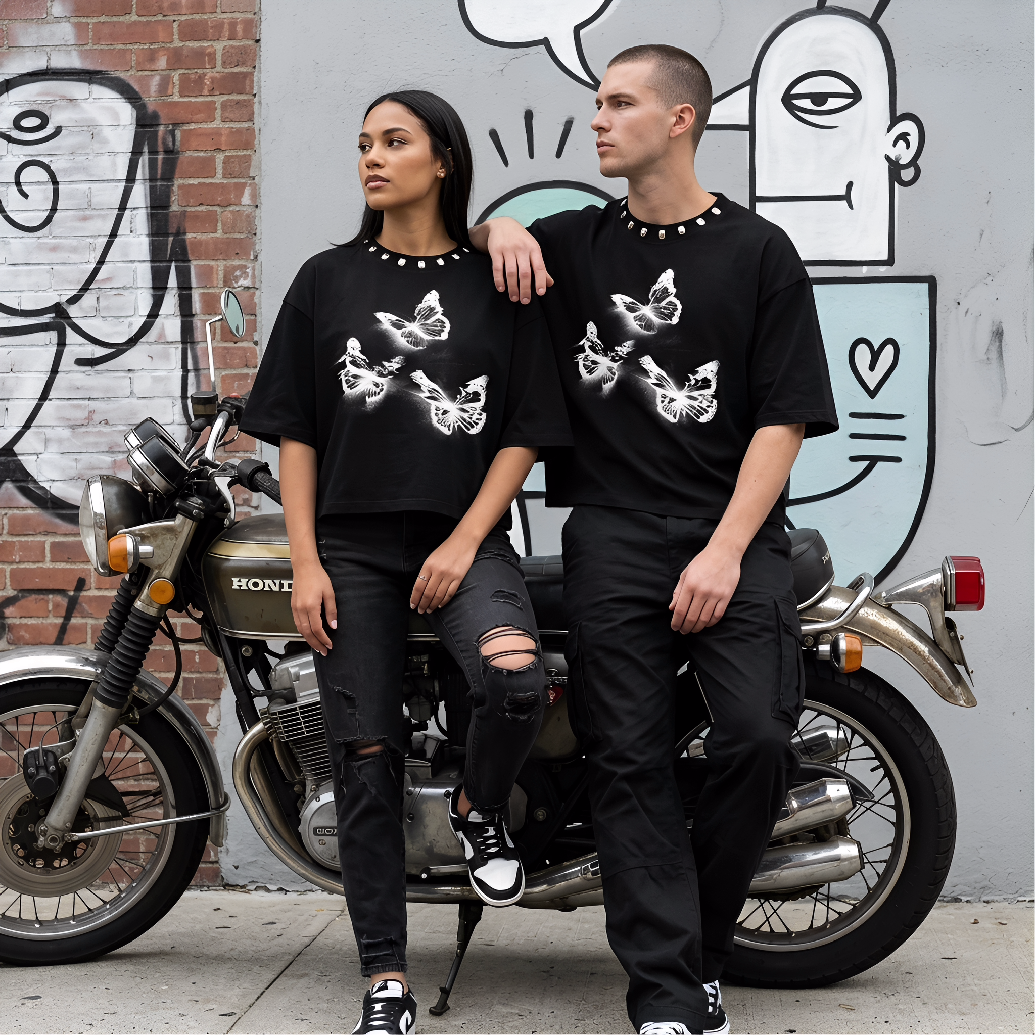 JEVPE Glowing Butterfly Oversized T-Shirt | Edgy Aesthetic Streetwear