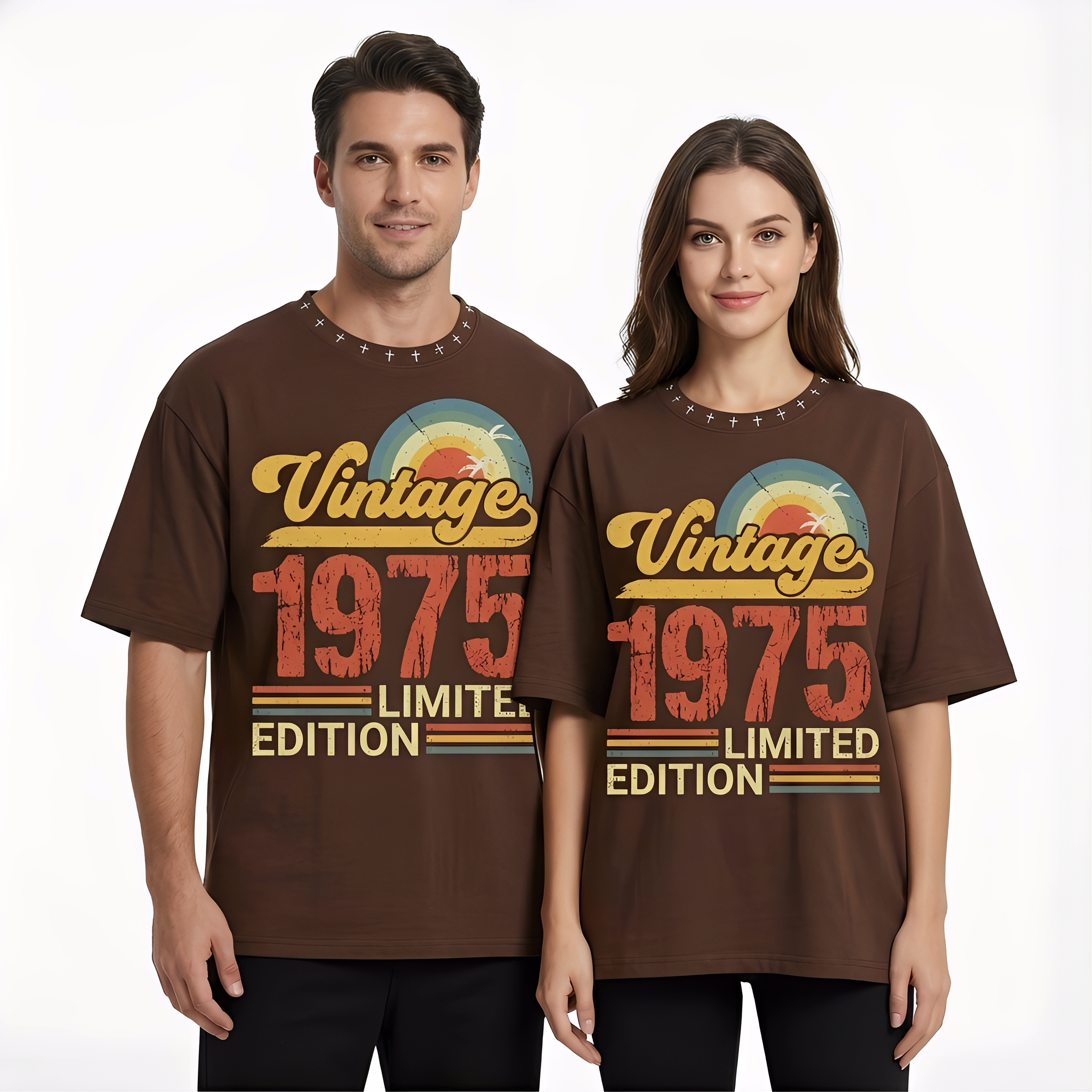 JEVPE vintage 1975 limited edition oversized graphic T-shirt with retro 70s streetwear style, featuring bold print and relaxed fit.