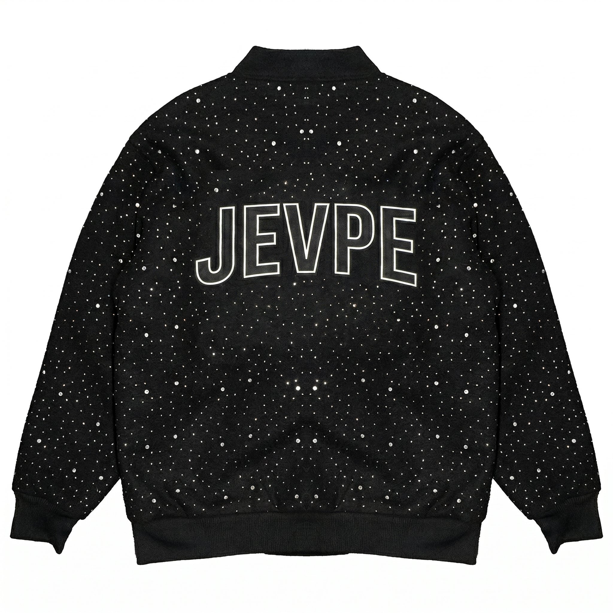 Rhinestone Snowflake Varsity Jacket | Black Sparkly Embellished Streetwear Bomber Coat