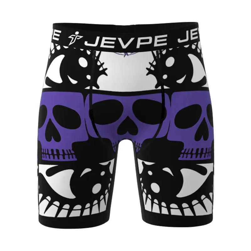 JEVPE men's cartoon tie-dye striped boxer briefs in vibrant colors, soft breathable polyester blend, casual everyday menswear.