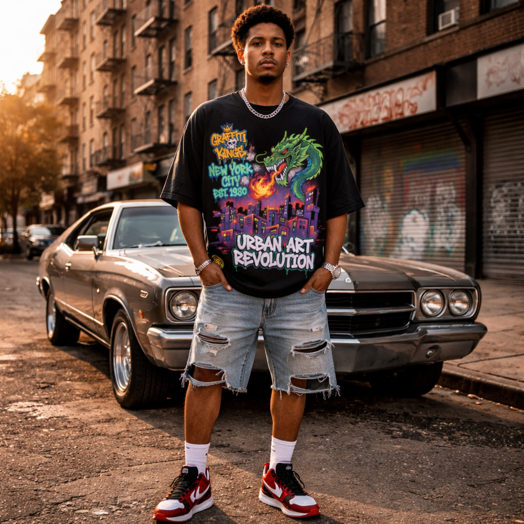 JEVPE New York vintage streetwear T-shirt featuring 80s retro graphic design, unisex cotton tee with urban art style.
