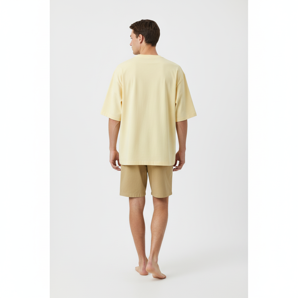 JEVPE Dukes Garage racing car graphic oversized beige T-shirt featuring vintage muscle car design and bold racing graphics.