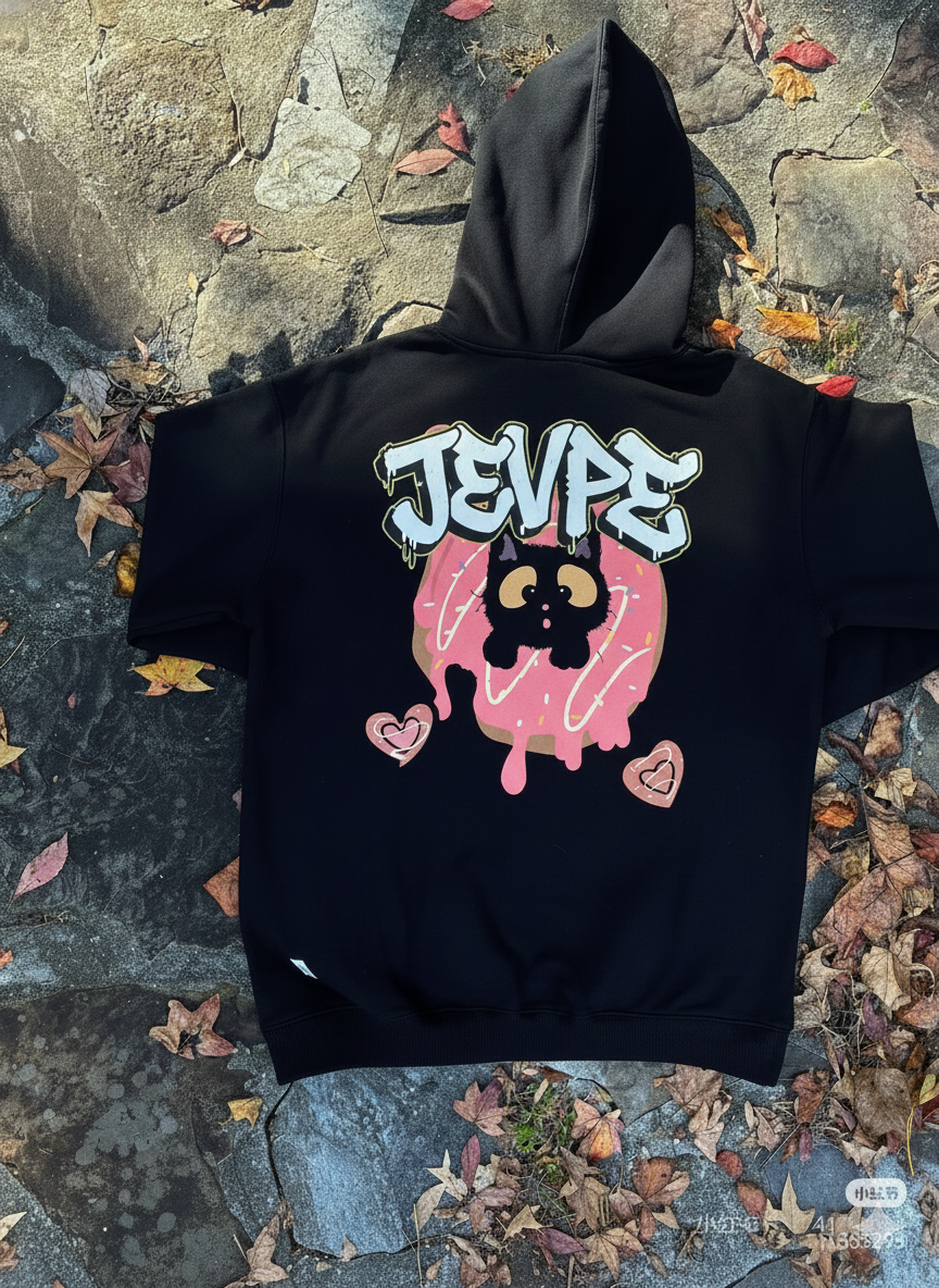 JEVPE oversized black Halloween hoodie featuring a ghost and banana graphic design, casual streetwear style.