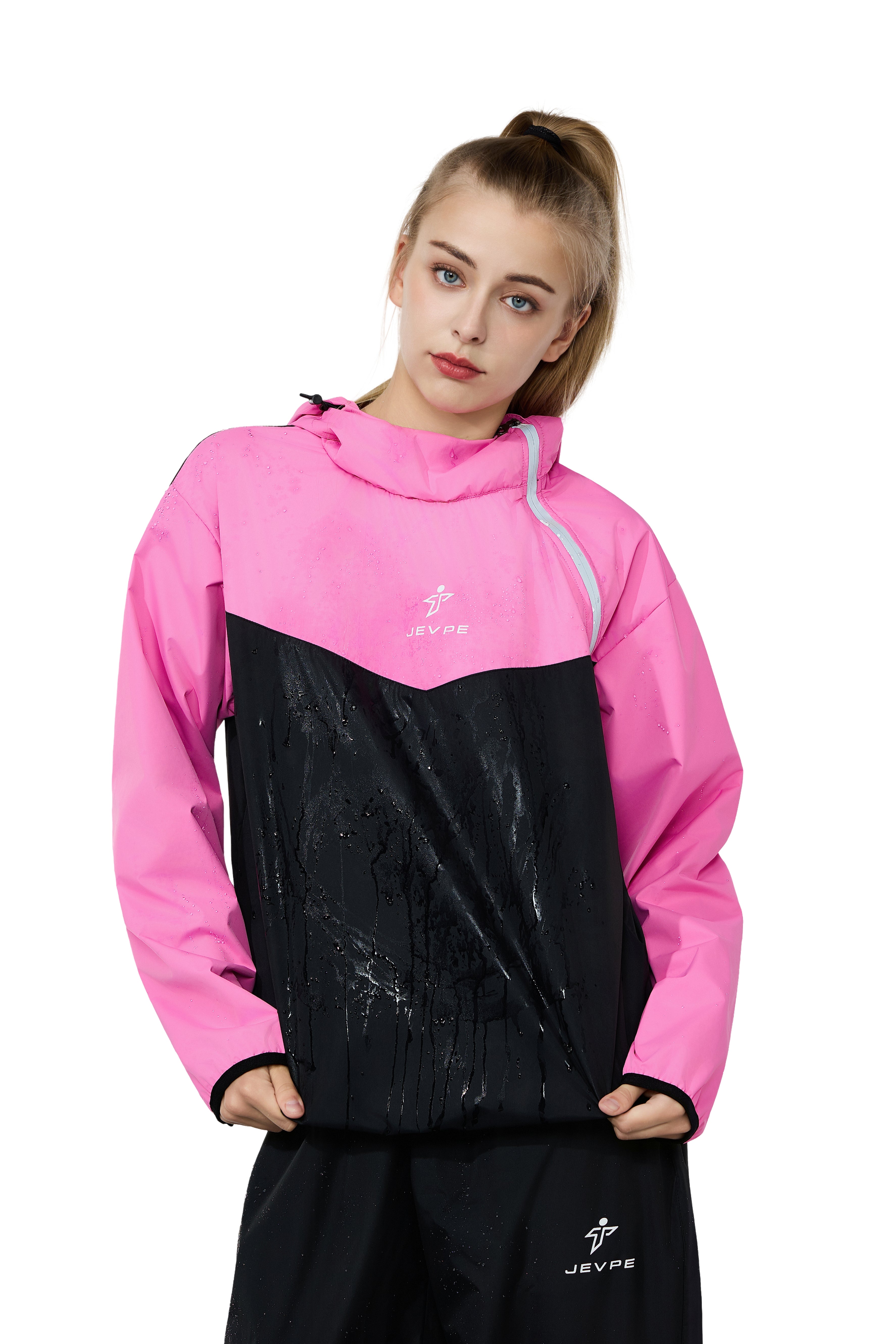 JEVPE black sauna suit sportswear set with jacket and pants for men and women for fitness training and workout.