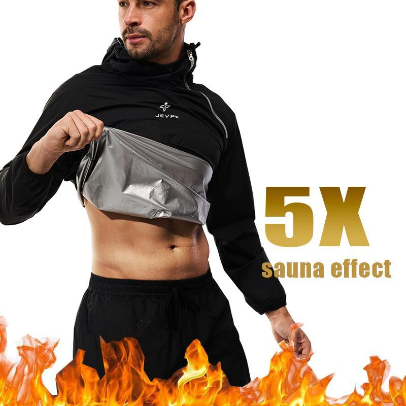 JEVPE black sauna suit sportswear set with jacket and pants for men and women, ideal for fitness training and workout sessions.