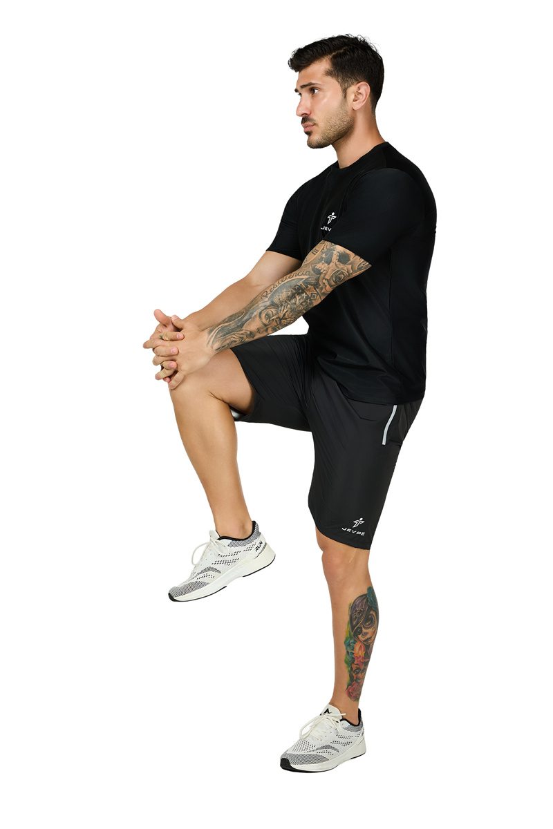 JEVPE men's black sauna shirt, short sleeve athletic compression tee, performance base layer for workout and fitness training