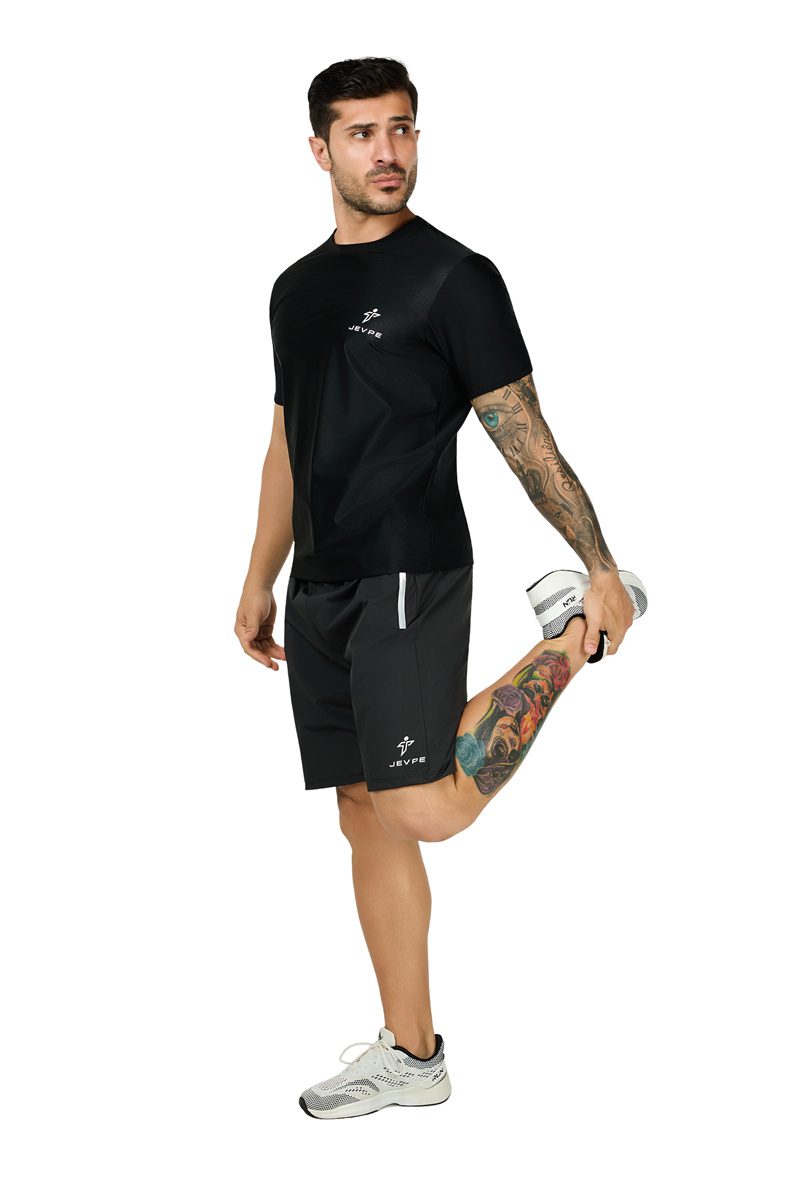 Black JEVPE Sweat Shaper men's sauna shirt, short sleeve compression athletic tee for workout and performance baselayer.