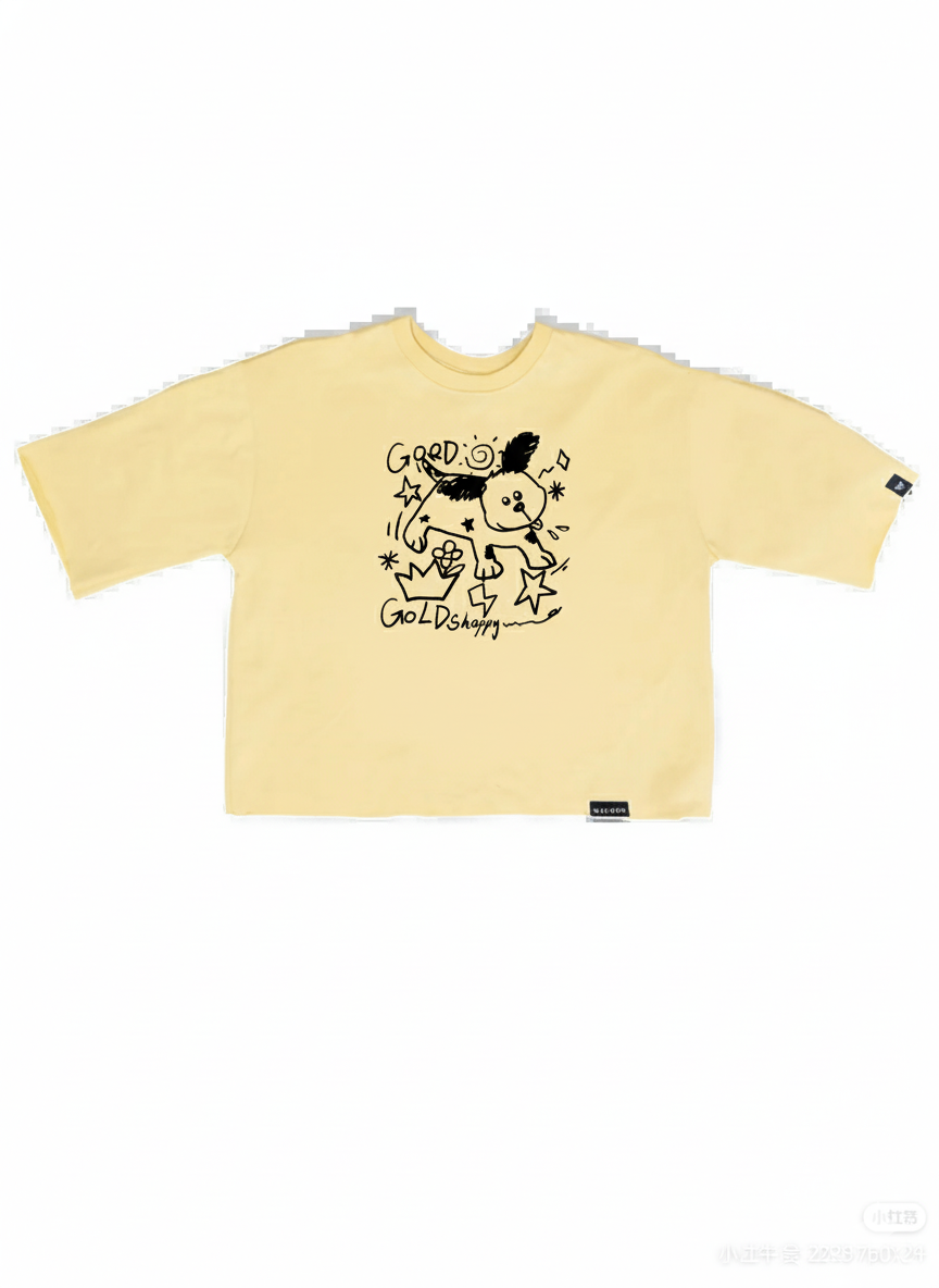 Beige JEVPE oversized puppy crown print tee featuring playful puppy and doodle designs, casual and comfortable for everyday wear.