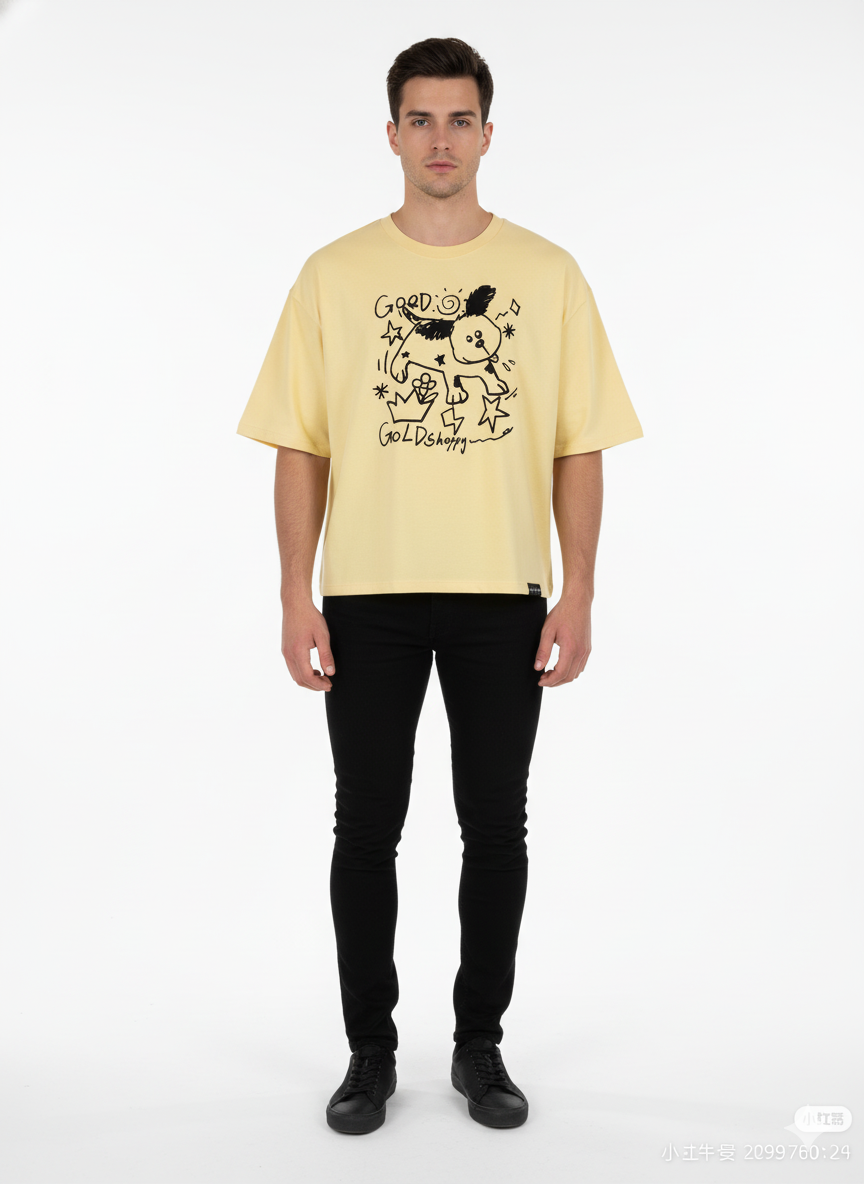 Beige JEVPE Playful Puppy Crown Print Oversized T-shirt featuring a cute puppy and crown graphic on soft, casual fabric.