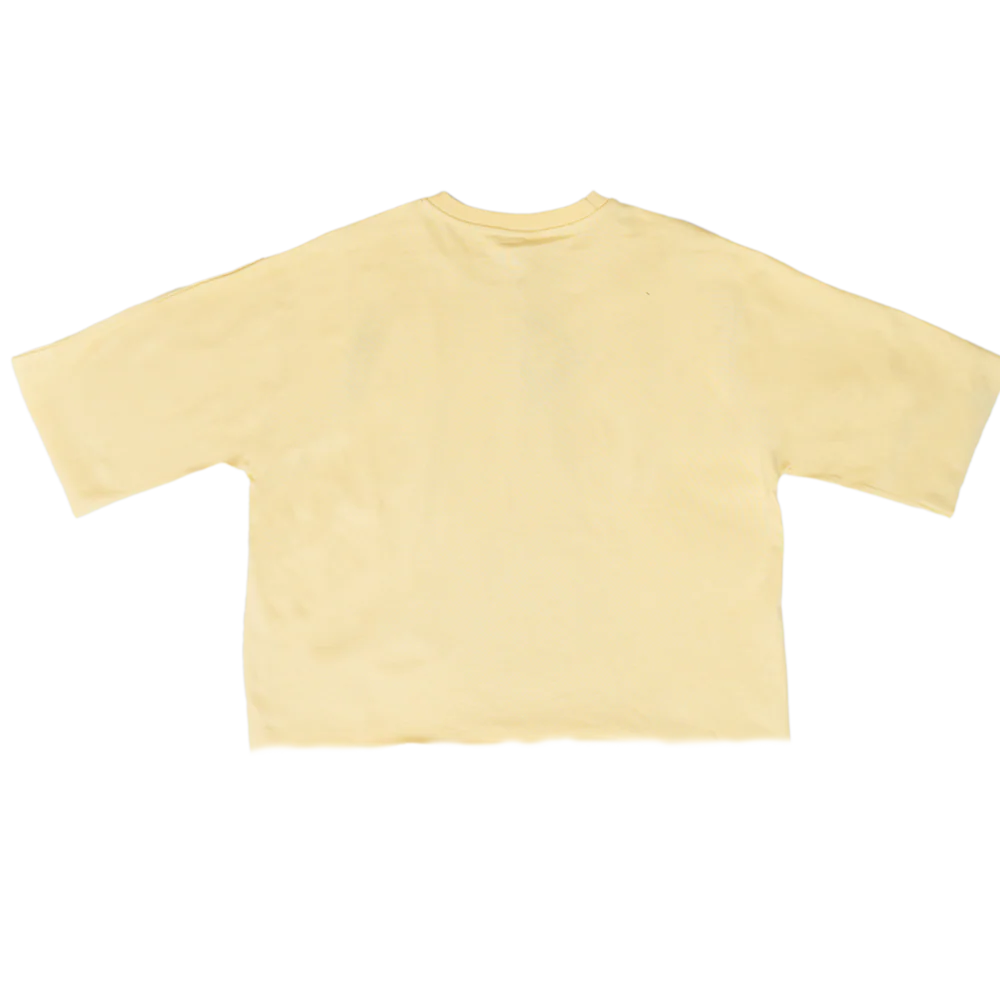 Beige JEVPE oversized puppy crown print tee featuring playful doodle design, casual fit, perfect for relaxed everyday wear.