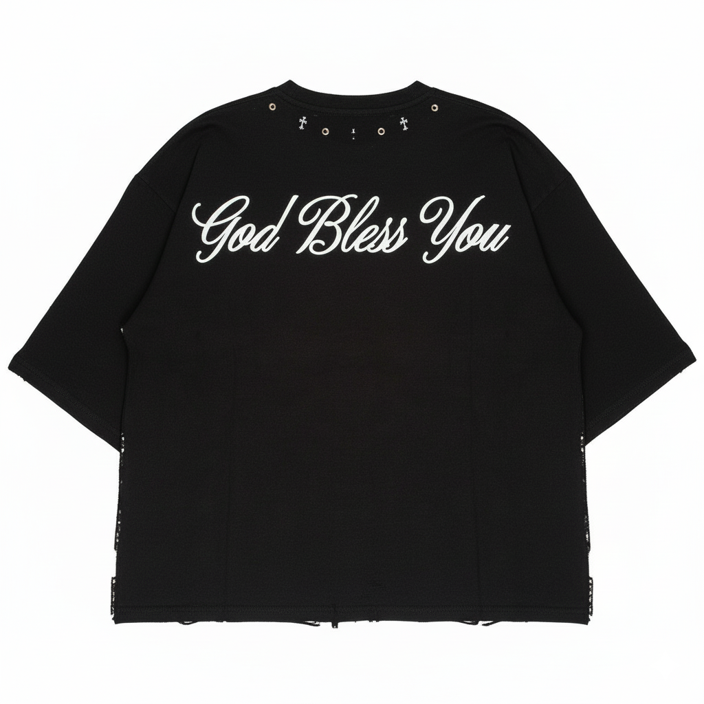 Black oversized crew neck T-shirt for men featuring vintage Jesus print, casual religious-themed top by JEVPE.