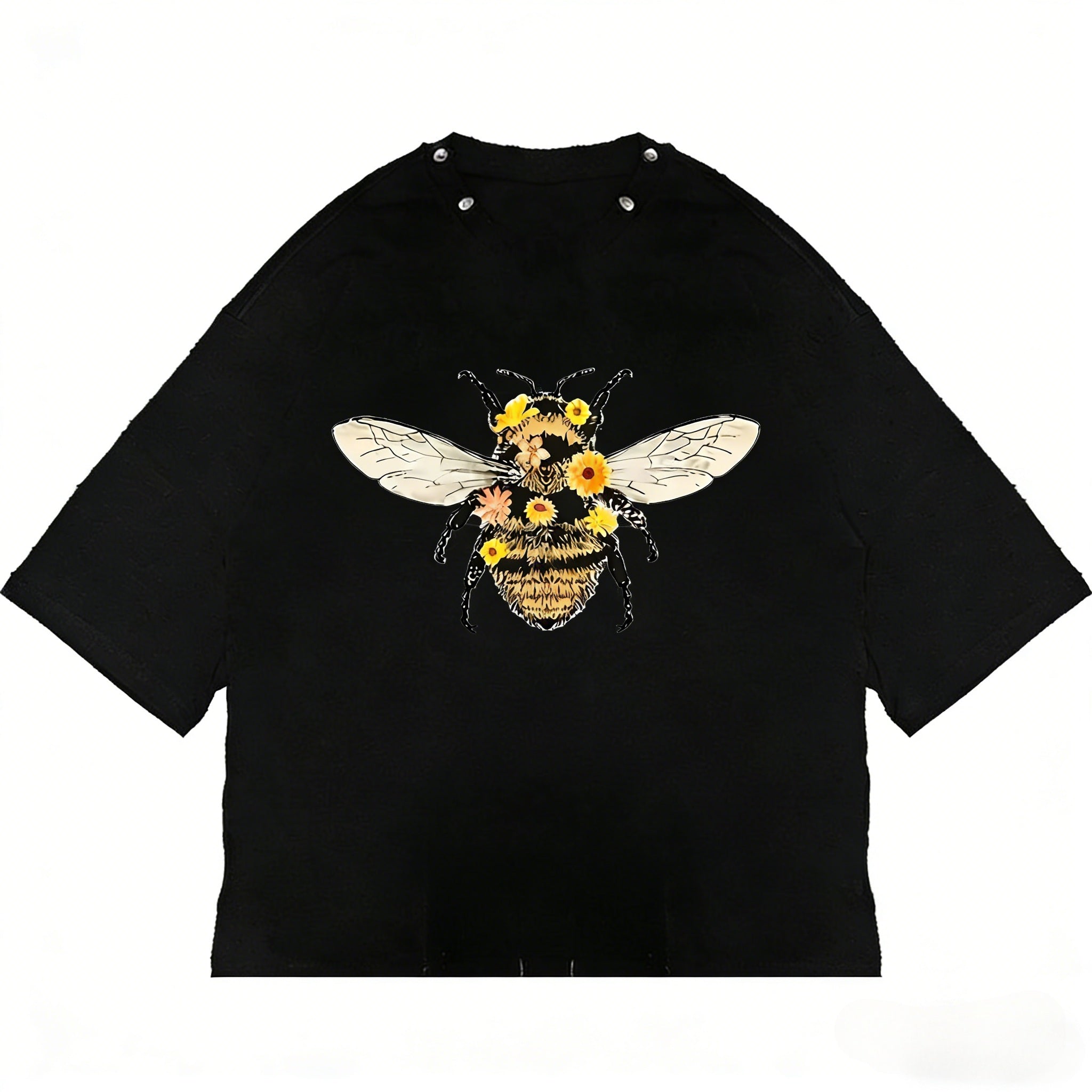 JEVPE men's oversized vintage bee floral print T-shirt with short sleeves and crew neck, casual and stylish.
