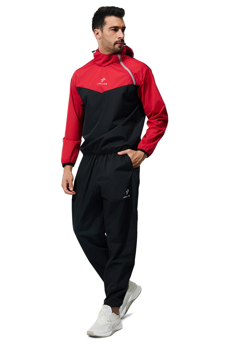 JEVPE unisex sauna suit with jacket and pants for fitness training, made of lightweight, breathable sportswear material.