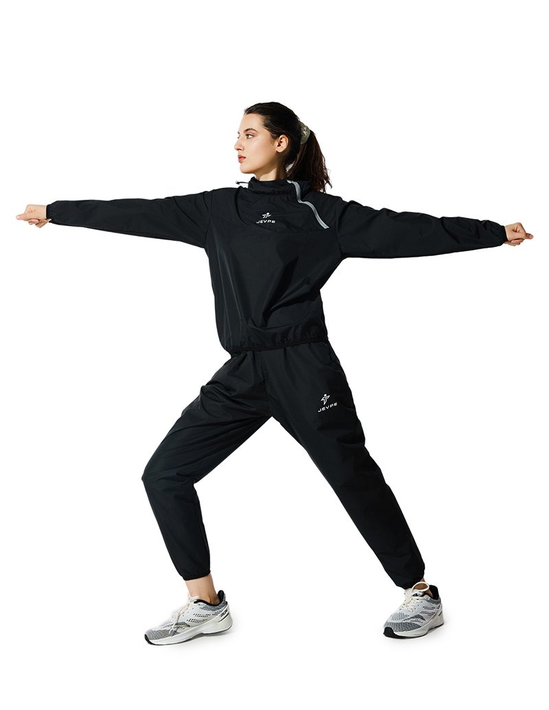 JEVPE unisex sauna suit with jacket and pants, breathable sportswear for fitness training and workout sessions.