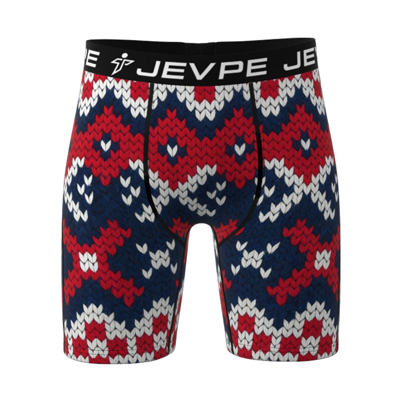 JEVPE Men's 6-pack doodle boxer briefs in mixed colors, breathable, moisture-wicking fabric with 7-inch inseam.