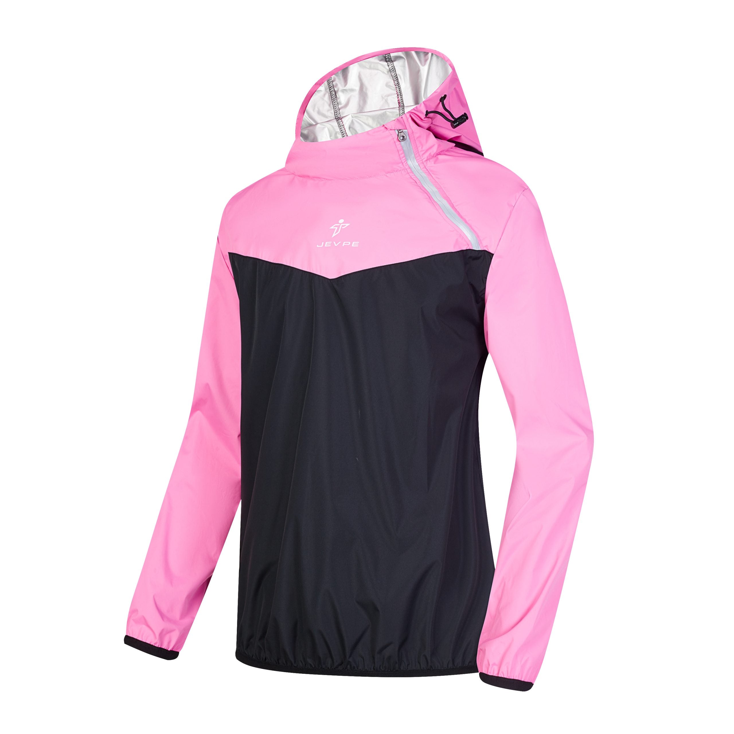 Pink JEVPE sauna suit for women with matching gym workout sauna jacket and pants, designed for durable sweat sessions.