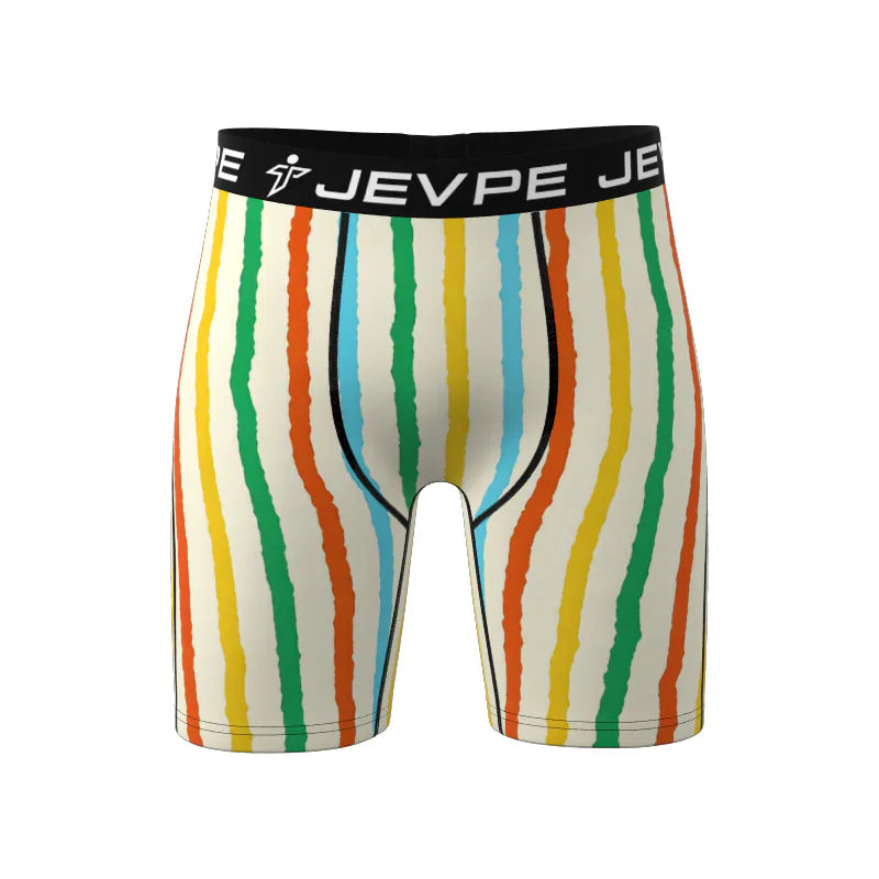 JEVPE men's 6-pack boxer briefs with 7-inch inseam, soft breathable poly-blend fabric, and standard length for comfortable wear.